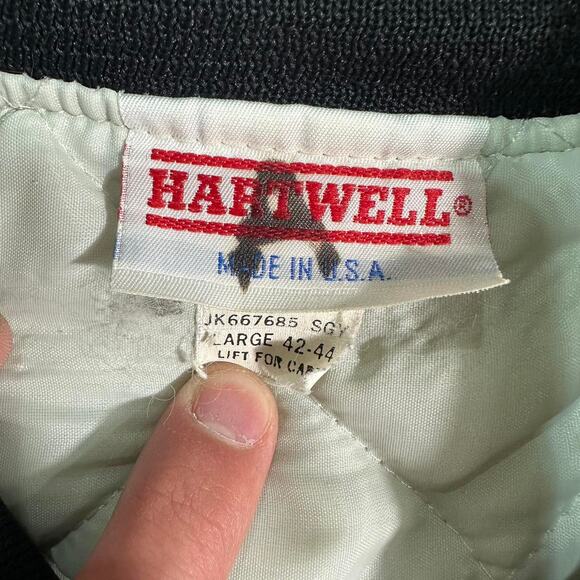 Vintage 90s Satin Varsity Company Jacket White Navy Blue Full Button Up Coat - Picture 3 of 8